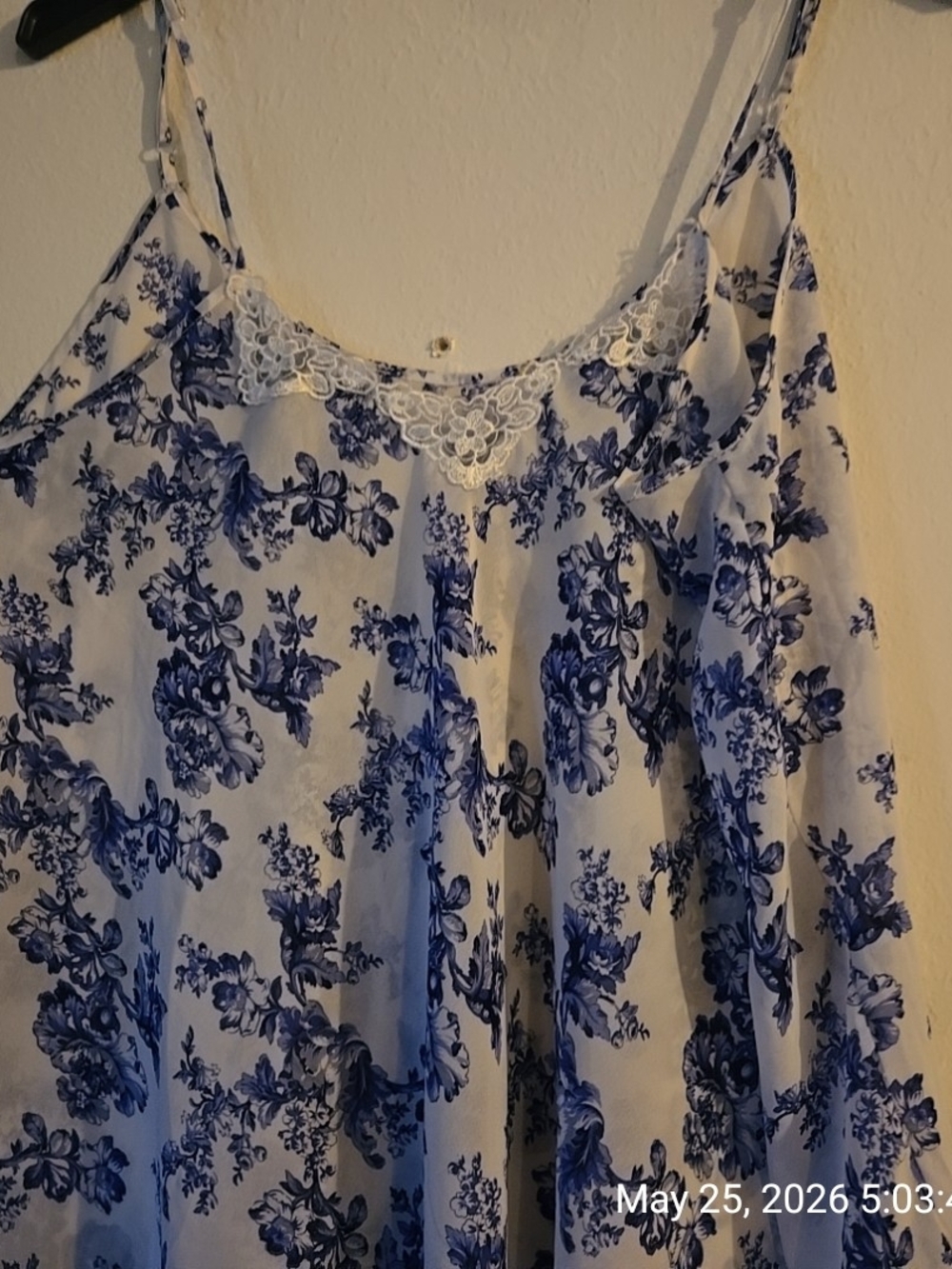 Blue Floral Lace-Trim Women's Camisole Top